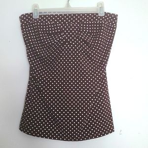 Wet Seal | Brown Tube Top with White Polka Dots & Cute Cinched Chest Detail | S